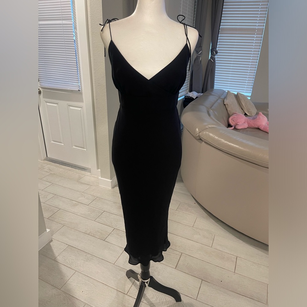 Y2K J. Crew Spaghetti tie strap 100% Silk black slip Dress US 8